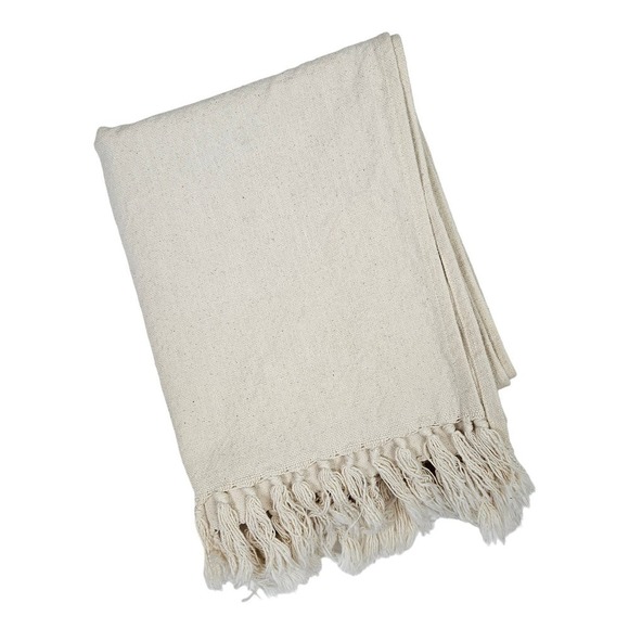 The Farmhouse Rachel Ashwell Fringed Wide Table Runner Natural Beige‎ Tablecloth - Picture 1 of 10